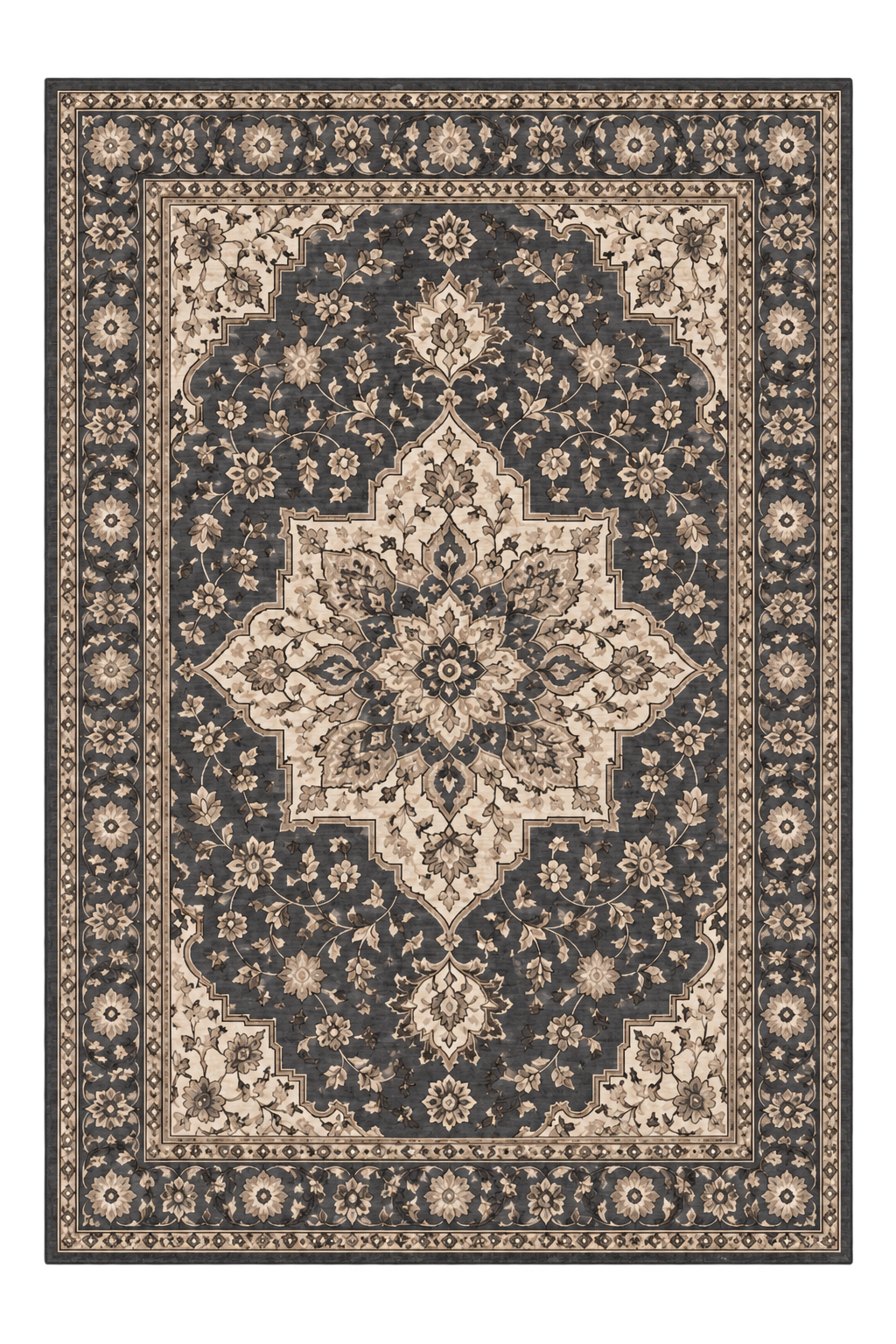 Luminelle Noelle Charcoal Vintage Medallion Area Rug — digital design render