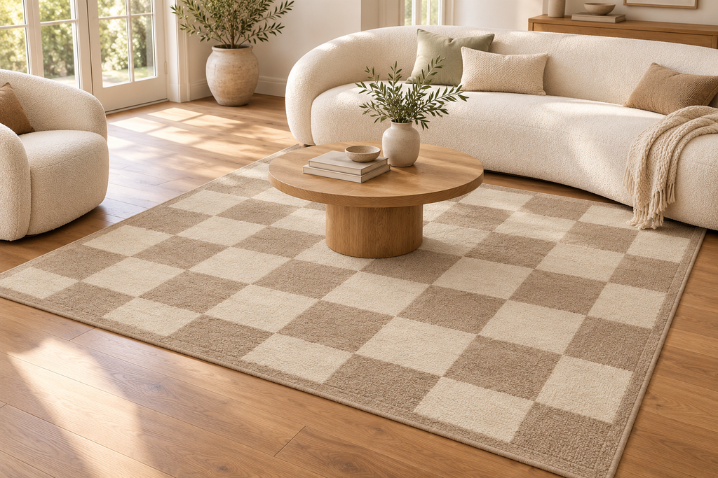 Lumitelle Adeline Checker Wool Geometric Area Rug — styled room visualization