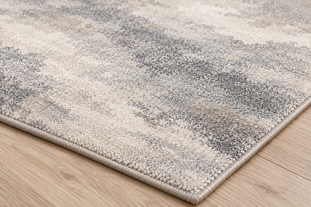 Lumitelle Aurielle Mist Modern Abstract Area Rug — rug texture and edge detail visualization