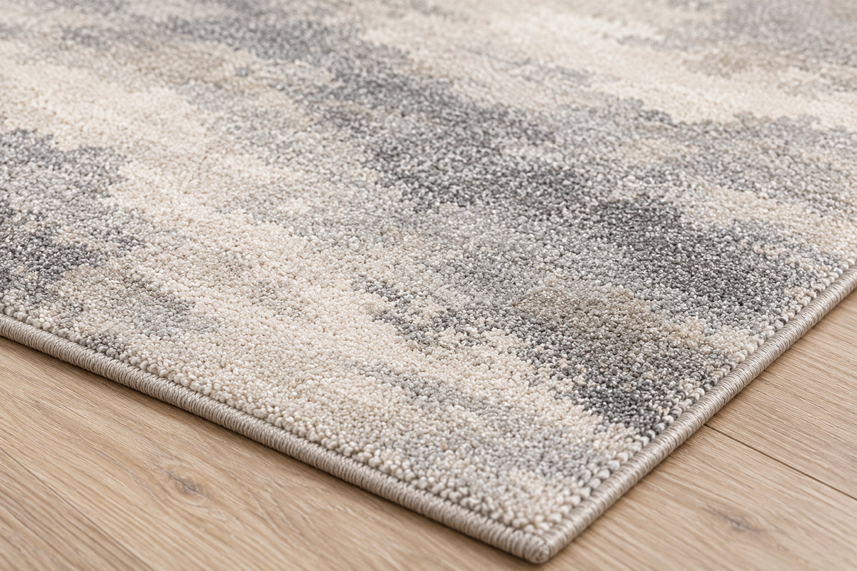 Lumitelle Aurielle Mist Modern Abstract Area Rug — rug texture and edge detail visualization