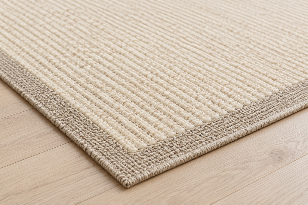 Lumitelle Aveline Ivory Wool Textured Area Rug — rug texture and edge detail visualization