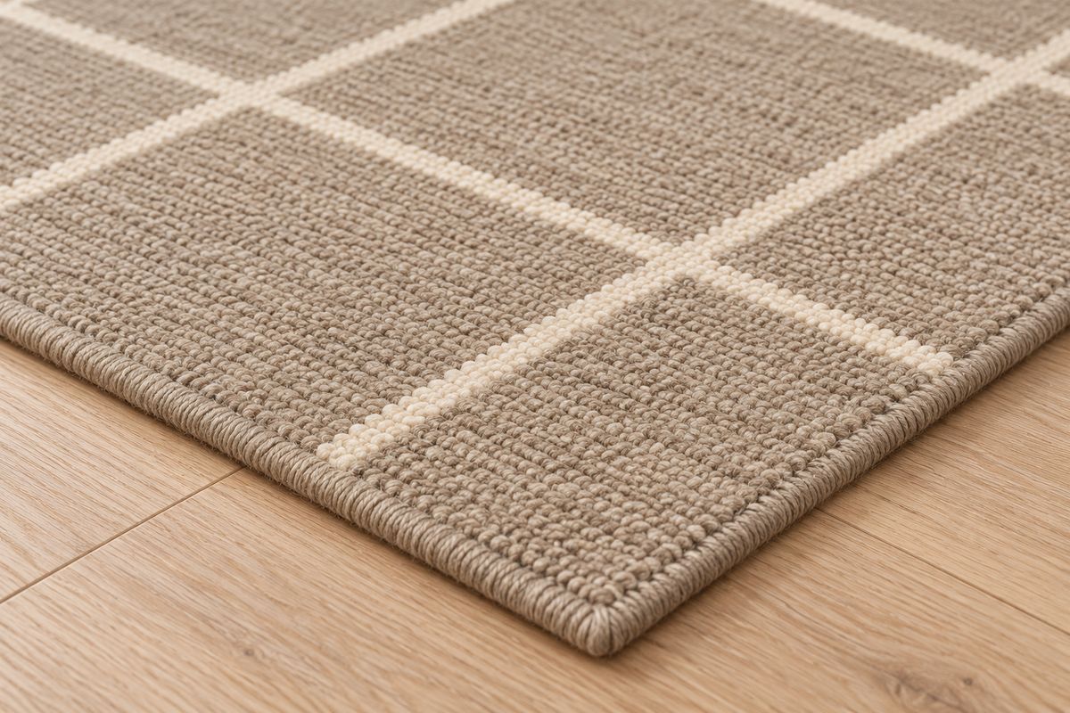Lumitelle Camille Grid Wool Geometric Area Rug — rug texture and edge detail visualization