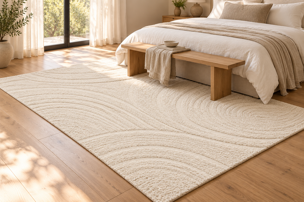 Lumitelle Celine Cream Wool Textured Area Rug — styled room visualization