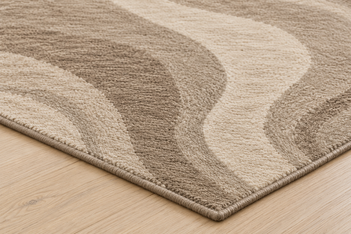 Lumitelle Elara Taupe Wool Textured Area Rug — rug texture and edge detail visualization