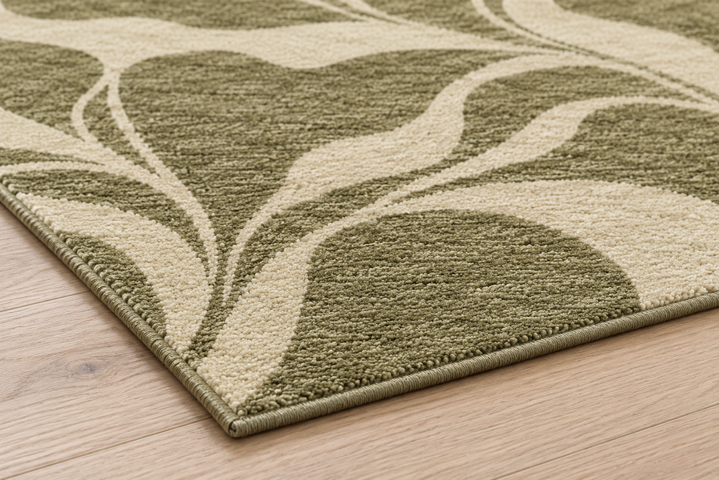 Lumitelle Florielle Olive Modern Abstract Area Rug — rug texture and edge detail visualization