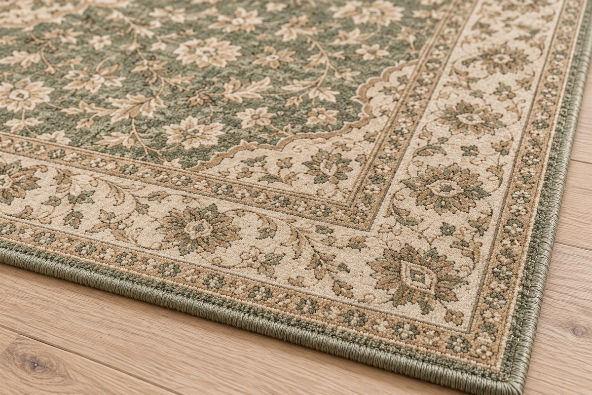 Lumitelle Isolde Sage Vintage Medallion Area Rug — rug texture and edge detail visualization