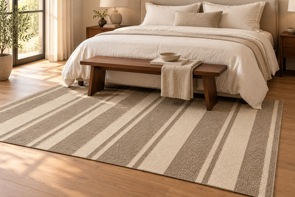 Lumitelle Juliette Stripe Wool Geometric Area Rug — styled room visualization