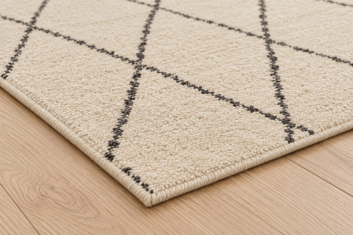 Lumitelle Lucien Diamond Wool Geometric Area Rug — rug texture and edge detail visualization