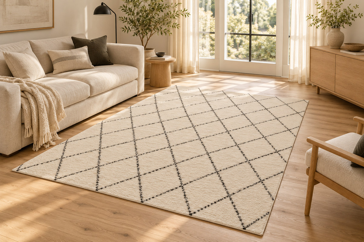 Lumitelle Lucien Diamond Wool Geometric Area Rug — styled room visualization