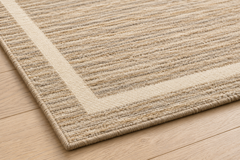 Lumitelle Maren Sand Wool Textured Area Rug — rug texture and edge detail visualization