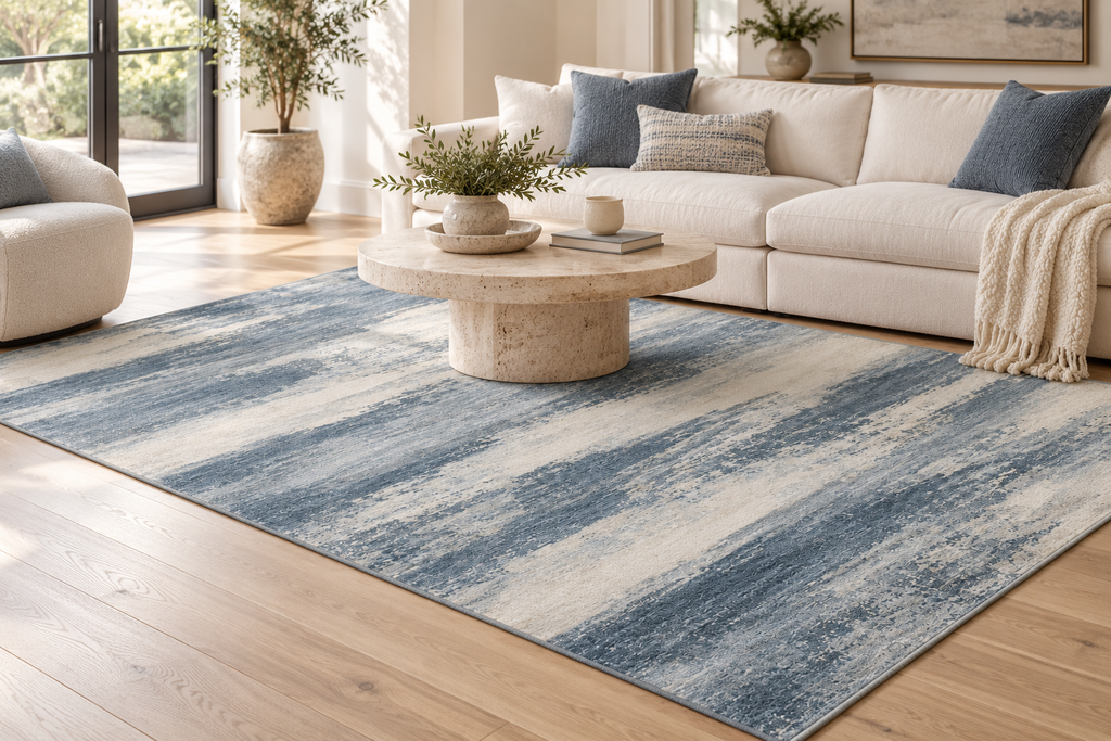 Lumitelle Seraphine Slate Modern Abstract Area Rug — styled room visualization