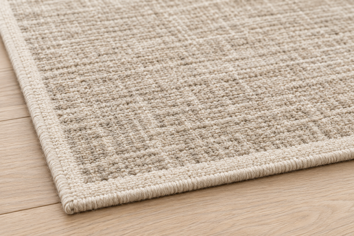 Lumitelle Solenne Oatmeal Wool Textured Area Rug — rug texture and edge detail visualization