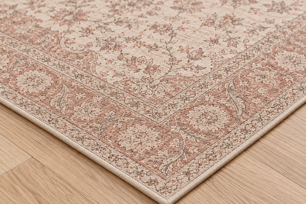 Lumitelle Vivienne Rose Vintage Medallion Area Rug — rug texture and edge detail visualization